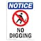 Signmission OSHA Notice, 5" Height, No Digging Sign With Symbol, 5" X 3.5", Portrait OS-NS-D-35-V-14479 - alternate 1